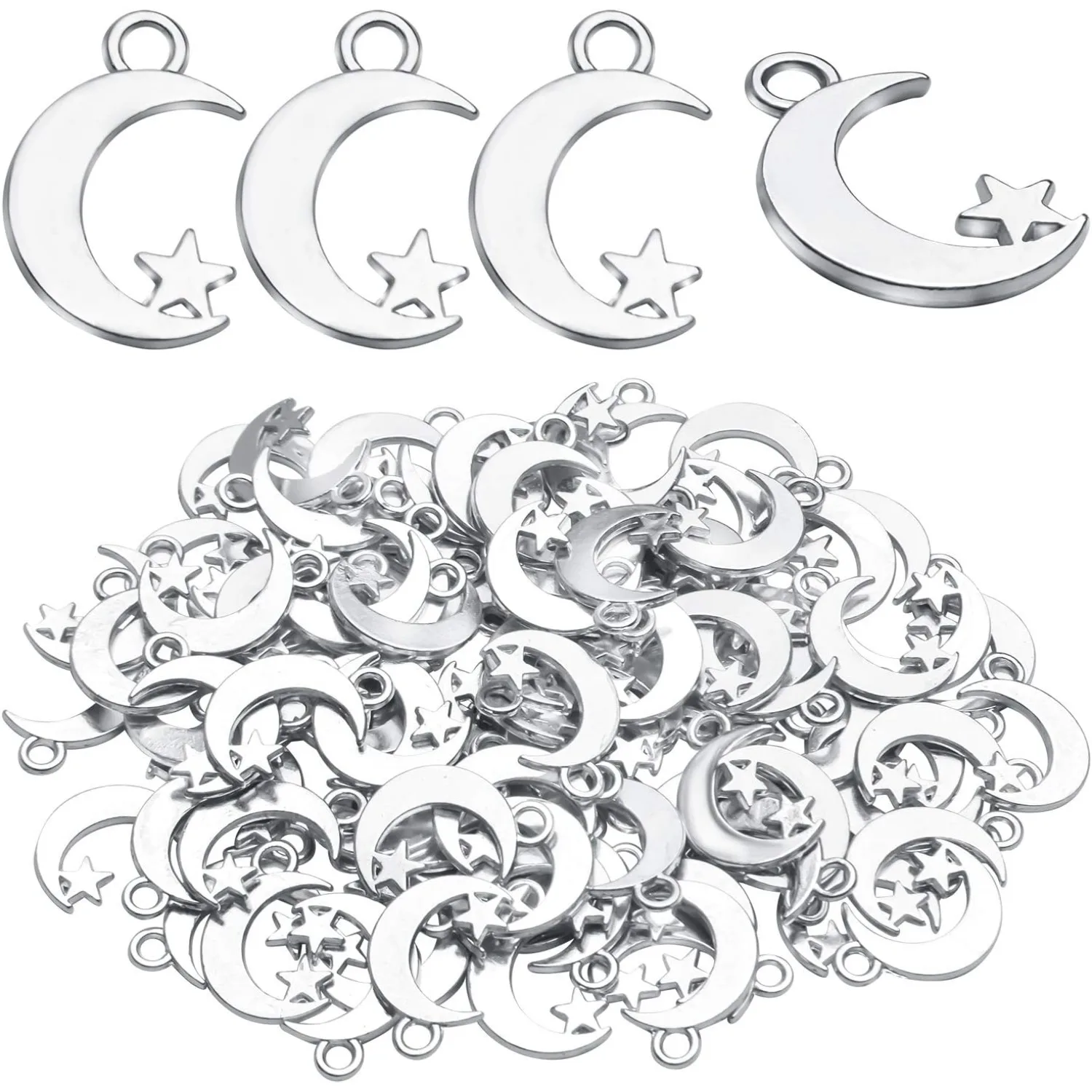 

100 шт., подвески из сплава со звездой и полумесяцем, подвески, небесные подвески, бусины для DIY, серьги, ожерелье, браслет, изготовление ювелирных изделий