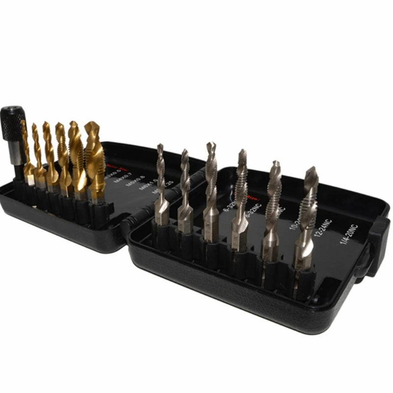 13 Pieces Of Metric Titanium-&SAE Titanium Hexagonal Handle Composite Tap Center Punch Tap Drill Bit Set