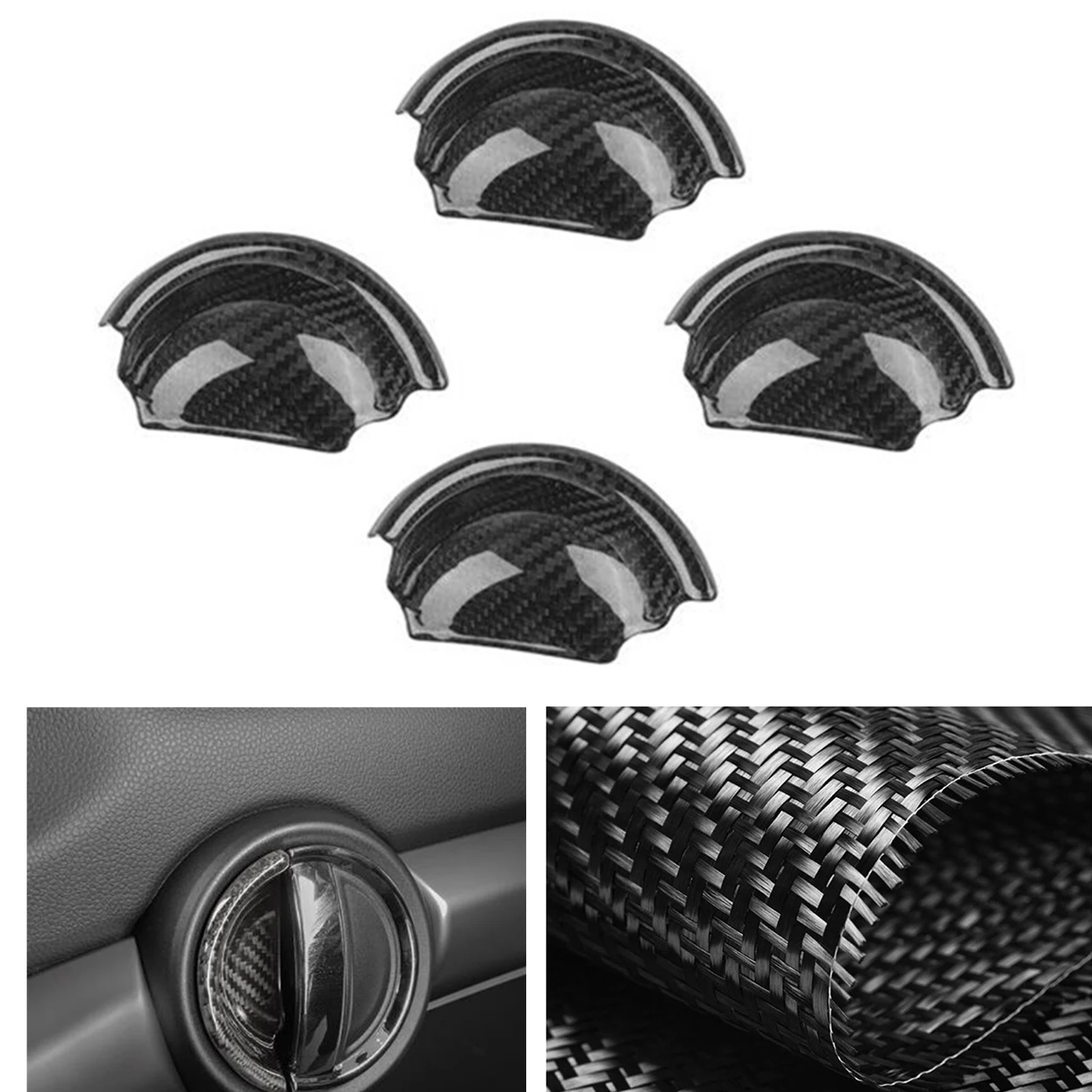 

4PCS Carbon Fiber Car Interior Door Knob Bowl Cover Sticker Strip Decor For Mini Cooper Clubman F54 F56 F60 2014-2022