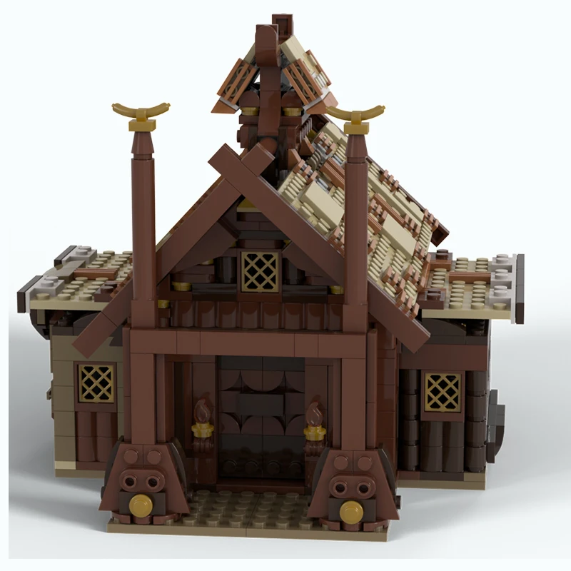 Spot MOC-186205 blocs de construction à assembler de petites particules, village Viking médiéval, modèle modulaire, maison dorée, collection de cadeaux à faire soi-même