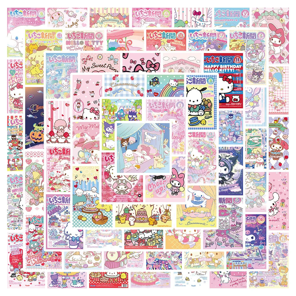 65pcs Sanrio Poster Stickers Kuromi Cinnamoroll My Melody Pompom Purin DIY Stickers Waterproof Phone Case Cute Anime Stickers