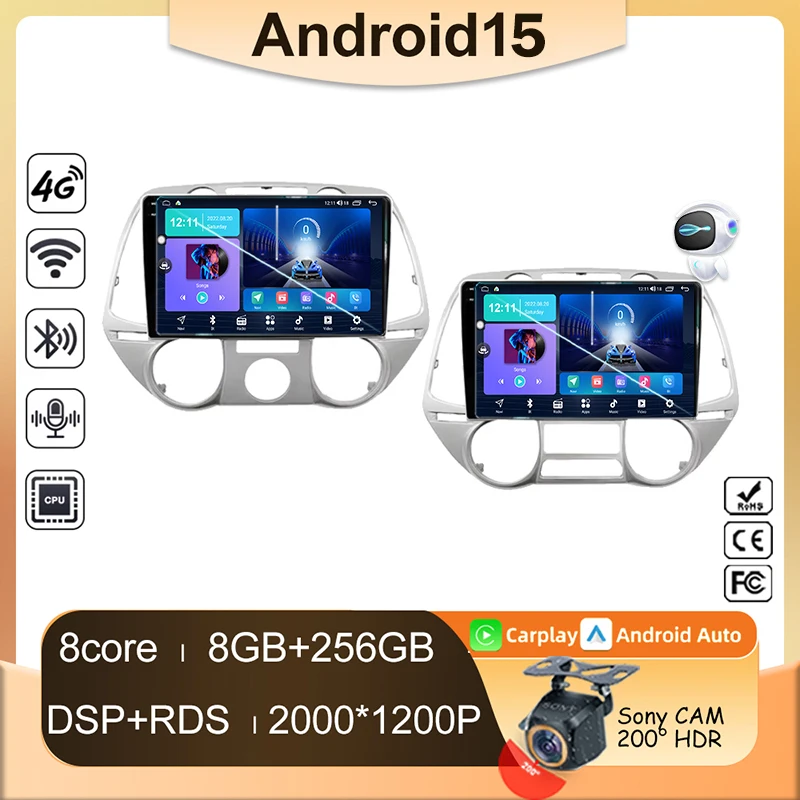 

Android 15 Carplay For Hyundai i20 2008 2009 2010 2011 2012 Car Radio Stereo Multimedia Video Player DSP GPS 4G WIFI QLED Screen