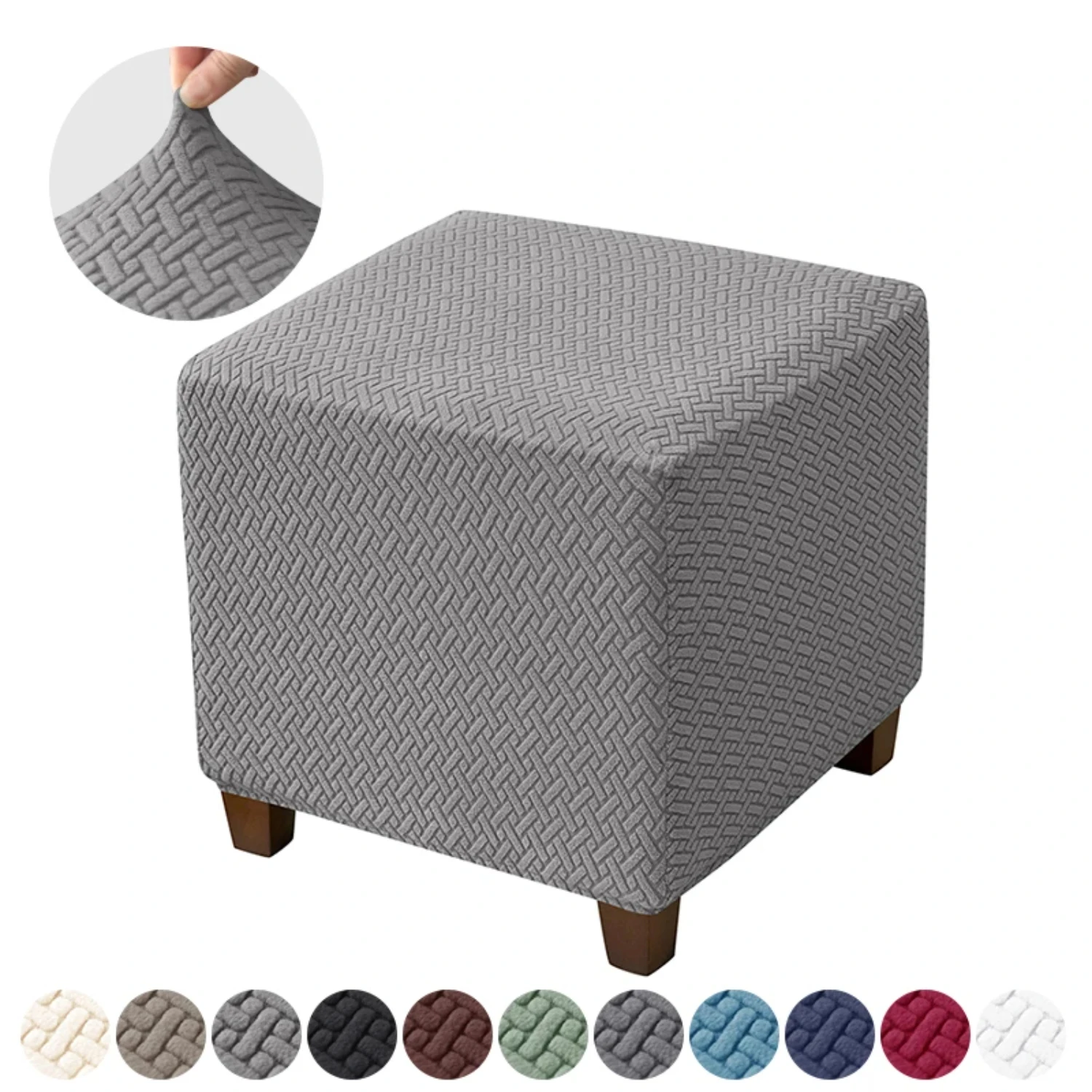 All-inclusive Living Room Elastic Jacquard Ottoman Stool Cover - Stretchy Spandex Square Footstool Covers for Comfort and Style