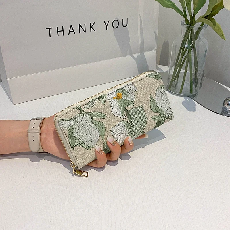 Fashion Ethnic Style Wallets Zipper Coin Purse Lady Long Purses Handbags Women Clutch Cards Holder PU Leather Moneybag