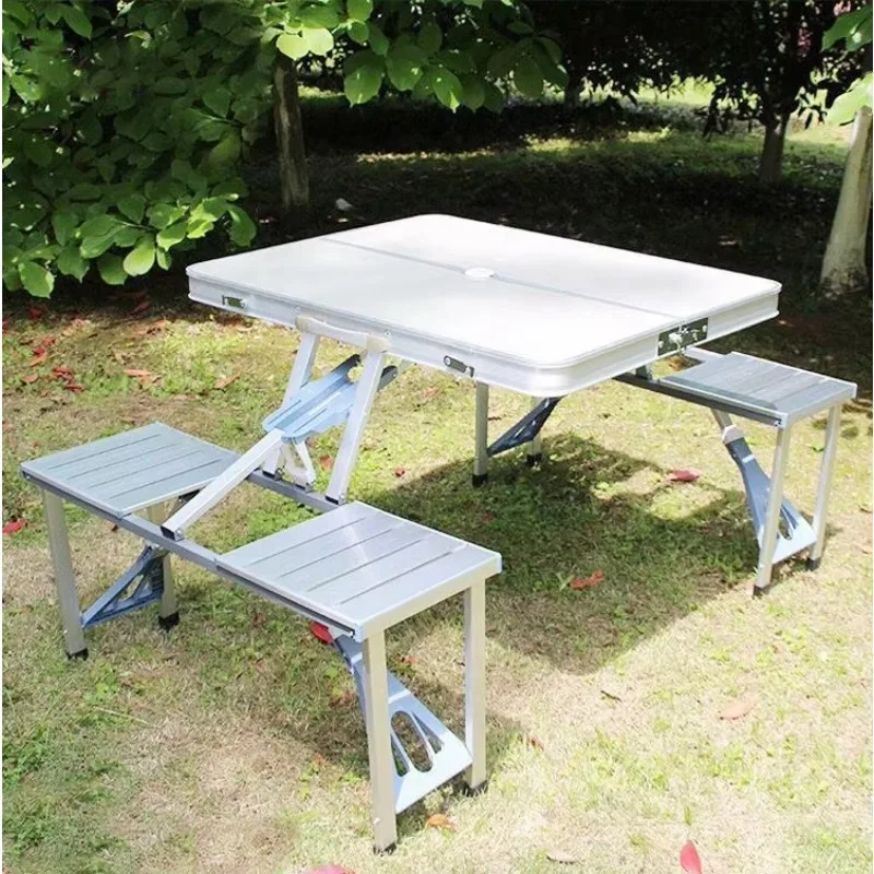 Outdoor aluminum alloy folding picnic table with chairs and umbrella