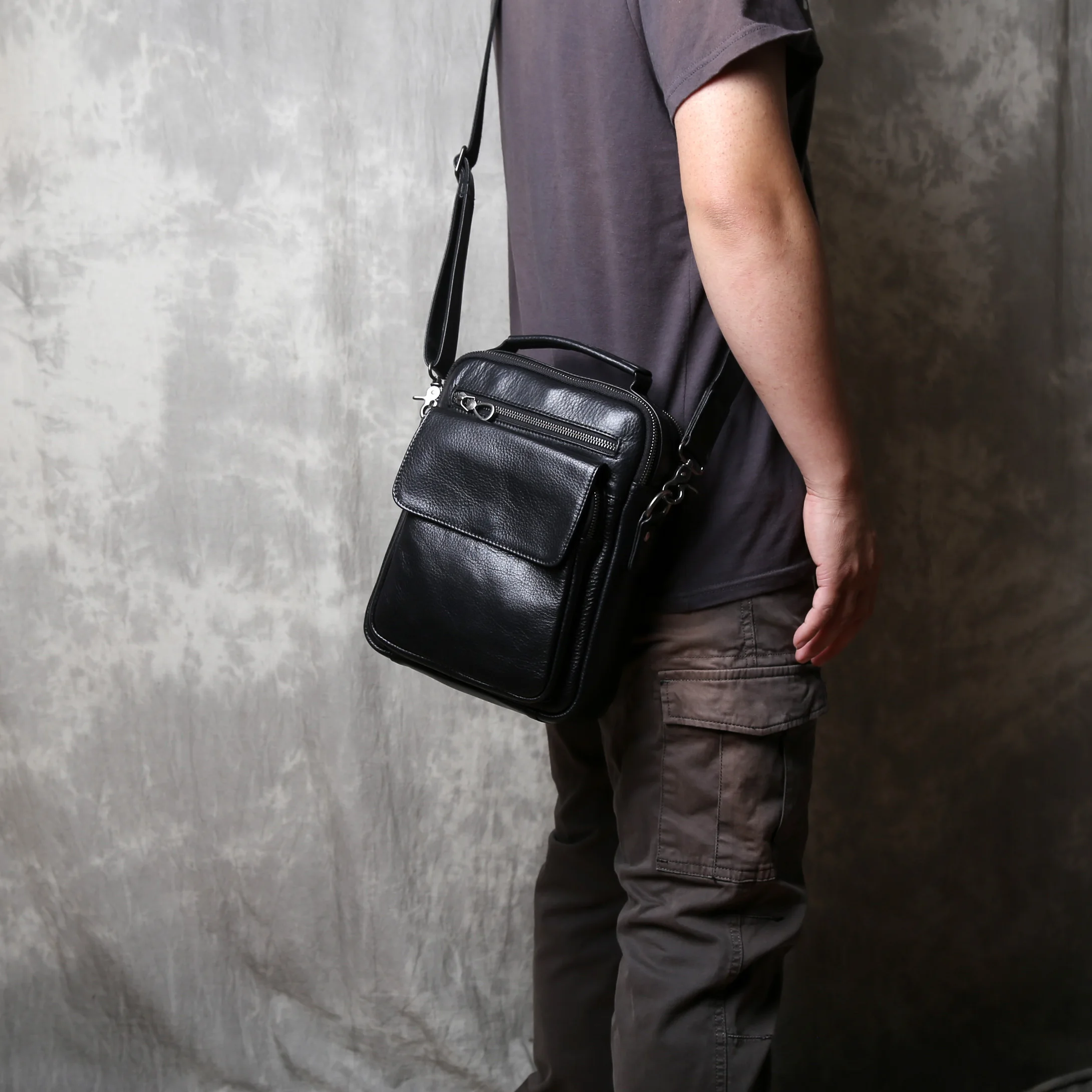 Sac à bandoulière multifonctionnel en cuir véritable Bergame pour hommes, couche de tête, cuir de vachette, nouveau, cent, déterminer, petit