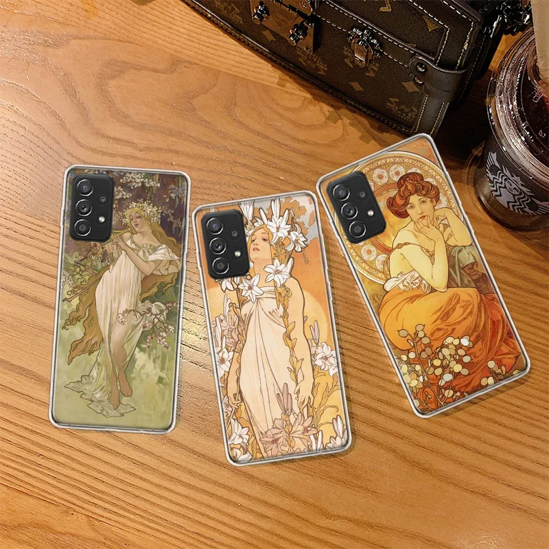 Alfons Mucha Primavera Phone Case For Galaxy A12 A22 A32 A42 A52 A52S A72 Samsung A73 A53 A33 A23 A13 A9 A8 A7 A6 Plus Cover Sof