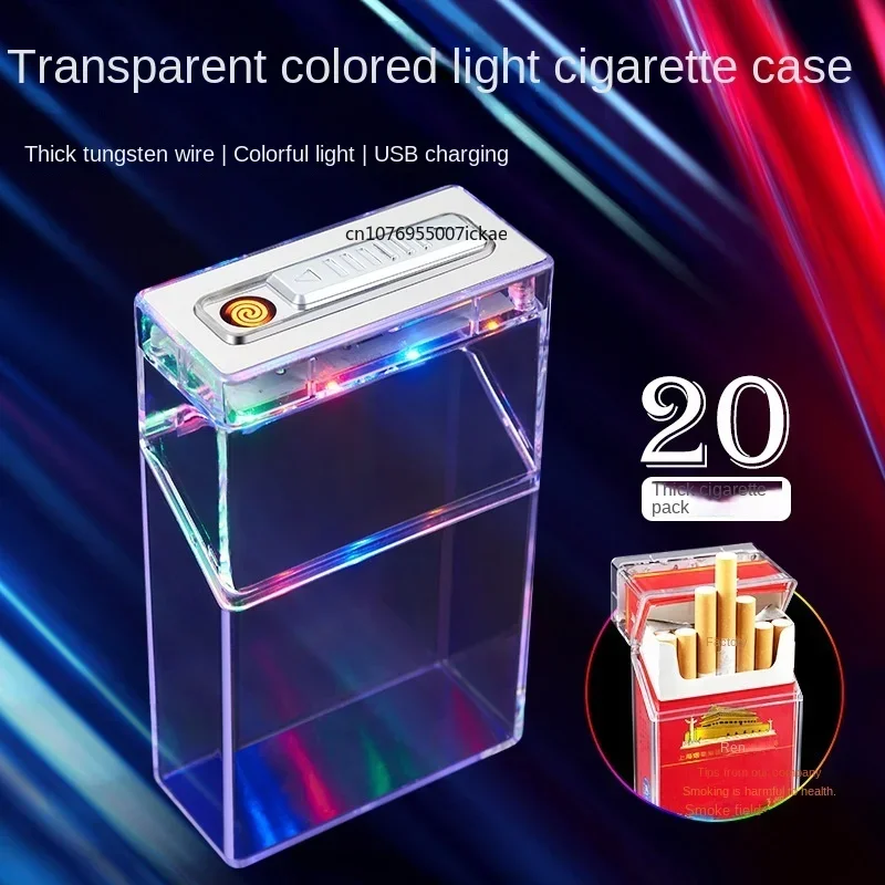 Transparent Cigarette Case with Lighter, All-in-one Machine, 20 Standard Cigarettes Creative Windproof Cigarette Lighter, New