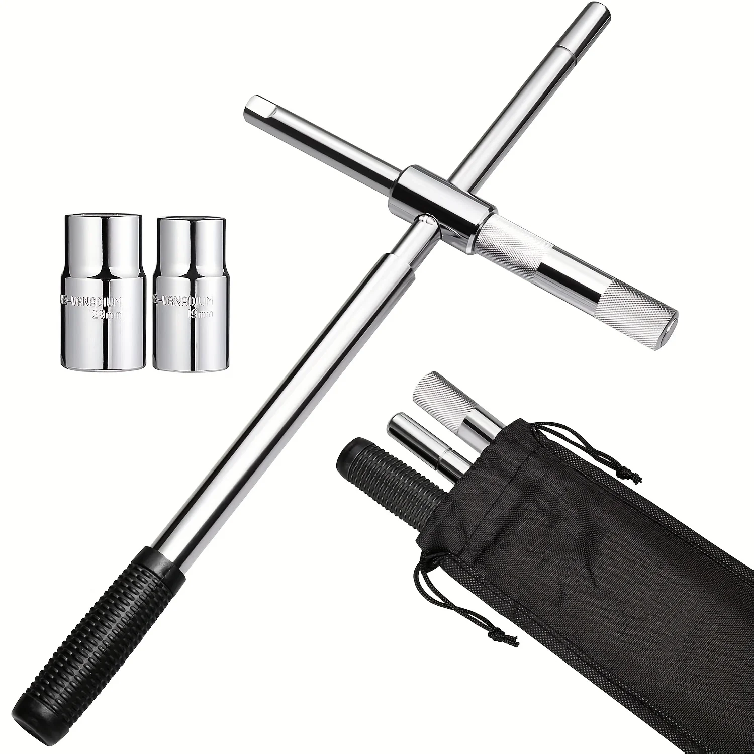 

Extended Lug Wrench, 4 Way Tire Iron for Car, Lug Nut Removal Tool with Storage Case, 1/2 Drive with 17/19mm and 21/23mm Sockets