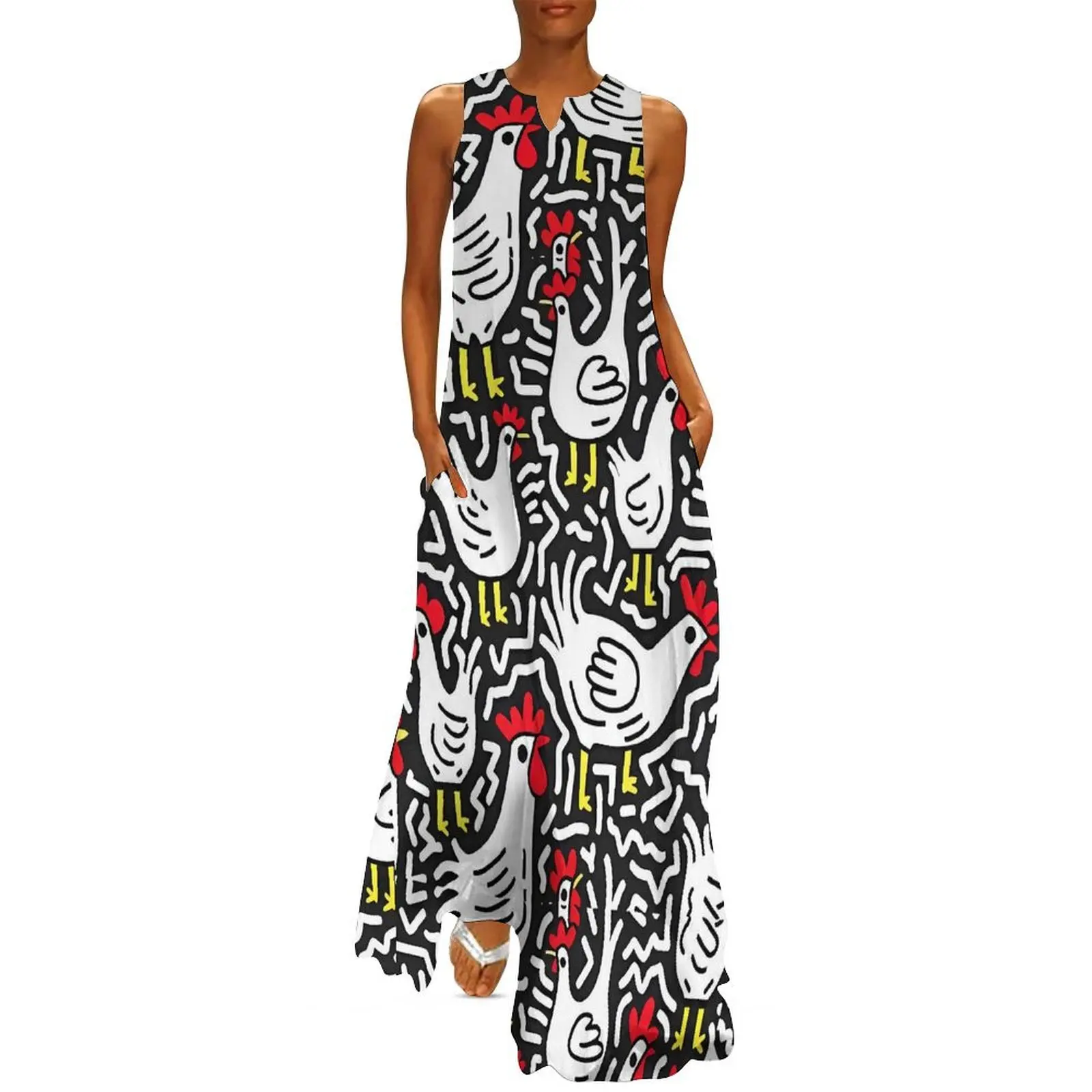 Chickens And Eggs Dress Animal Sexy Maxi Dress Street Style Casual Long Dresses Womens Sleeveless Design Oversize Vestidos