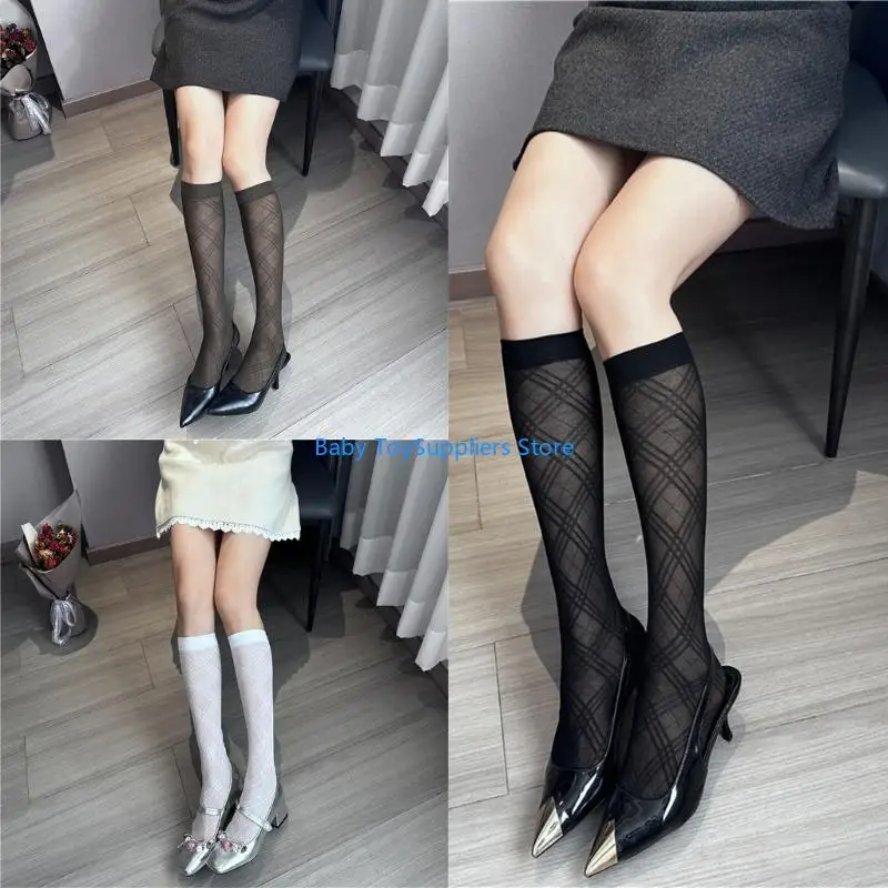 

R1WF гольфы с ромбической сеткой в ​​стиле аниме, эластичный топ, дышащие гольфы из смеси полиэстера, одежда для девочек