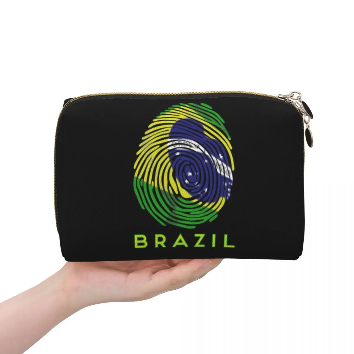 

Флаг «Любовь для Бразилии» It's In Your Fingerprint Бразильская гордость Женская косметичка Дорожный органайзер для макияжа Сумка для хранения туалетных принадлежностей