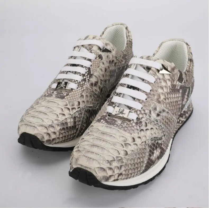 100% Genuine real python skin men shoe high end quality snake skin beige and grey color sport men shoe with cow lining free ship