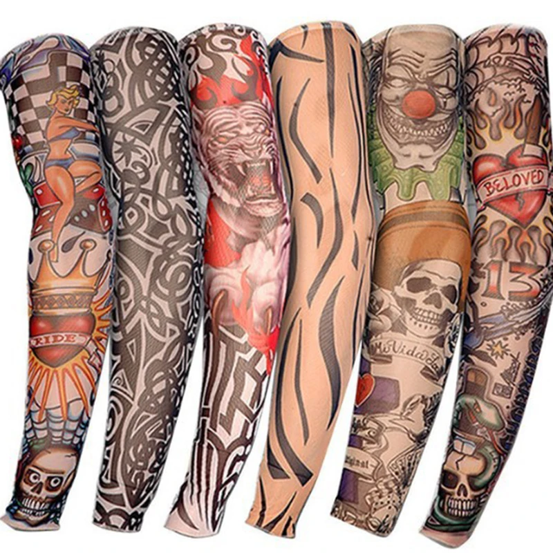 6 SETS Summer Outdoor Cycling MTB Sunscreen 3D Print Tattoo Sleeve Man Mangas Para Brazo UV Protection Women's Arm Sleeves
