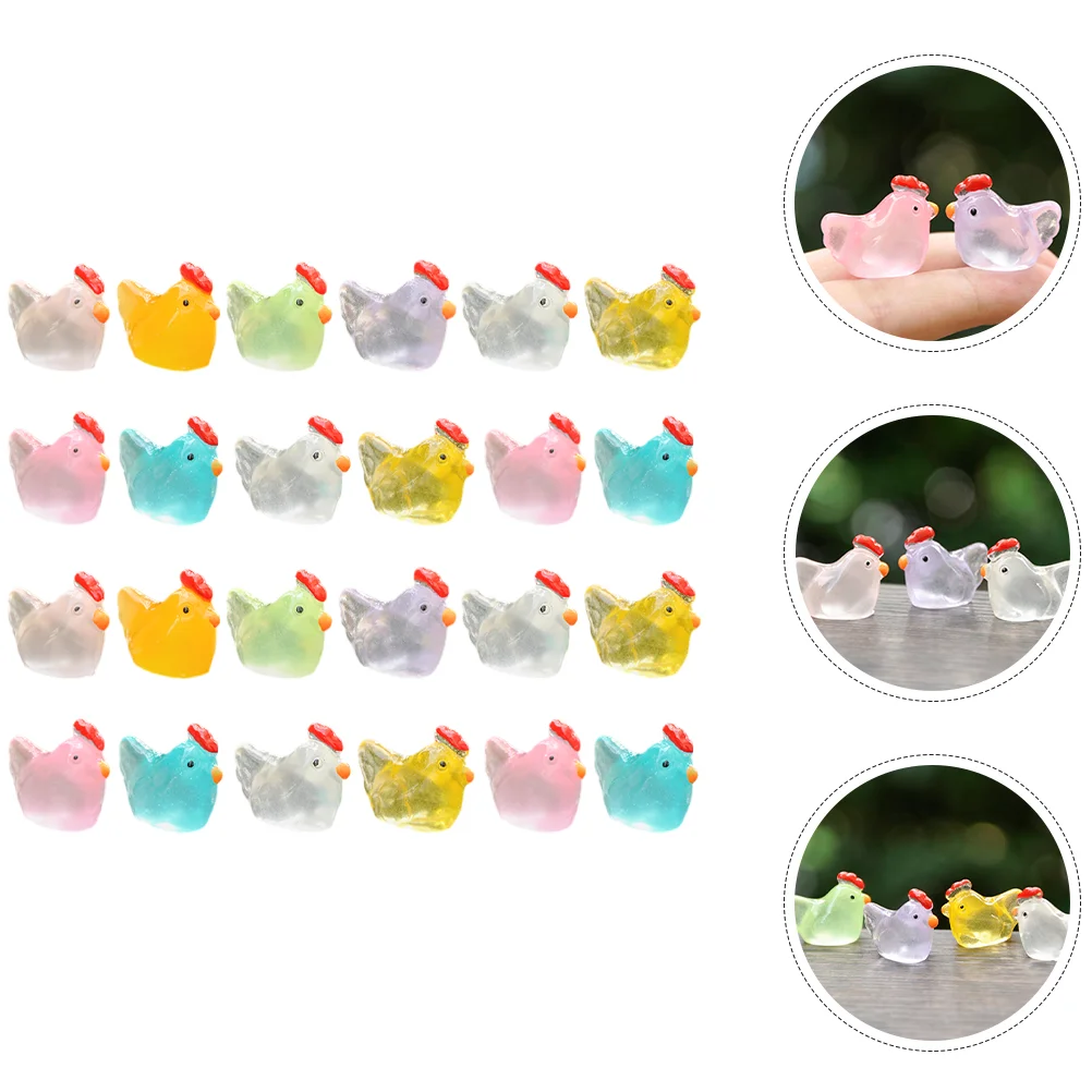 

24 Pcs Glow-in-the-dark Chick Ornaments Mini Figurine Chicken Miniature Figurines Statue Number Resin Garden Tiny Statues Craft