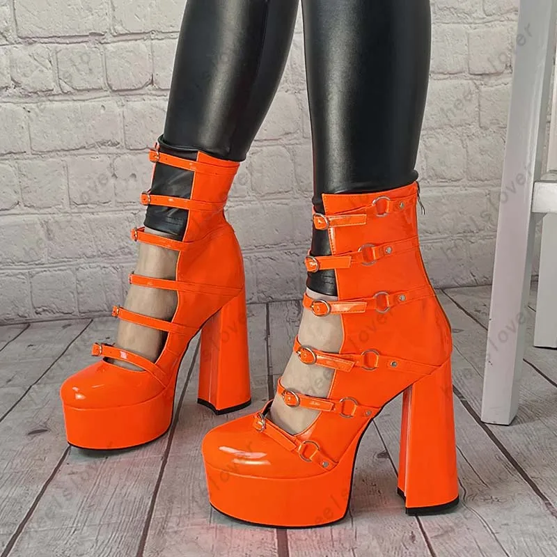 Ahhlsion جديد أنيق المرأة الربيع مضخة مشبك حزام كتلة الكعوب جولة تو رائع البنفسجي الأحمر أحذية الحفلات السيدات الولايات المتحدة حجم 5-15