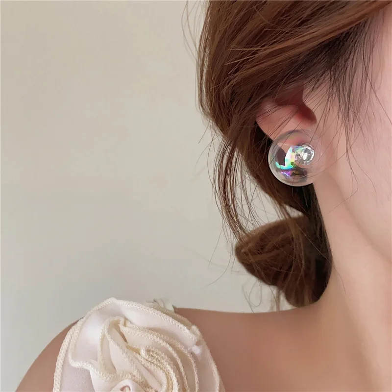 

New Colorful Glass Circular Transparent Earrings Vacation Temperament Simple Jewelry