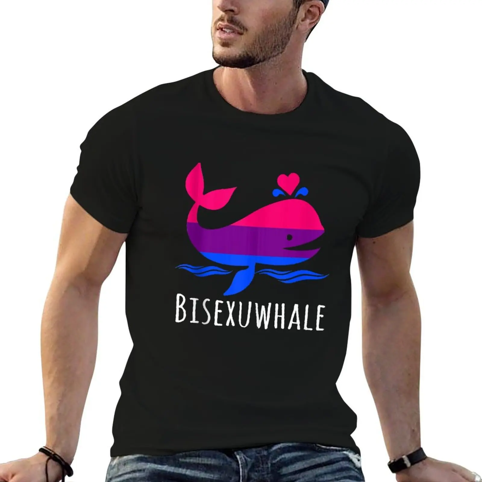 

Bisexual Pride Flag Bisexuwhale Funny Bisexual T-Shirt t shirt man cotton men t shirt cotton 100% T-Shirt