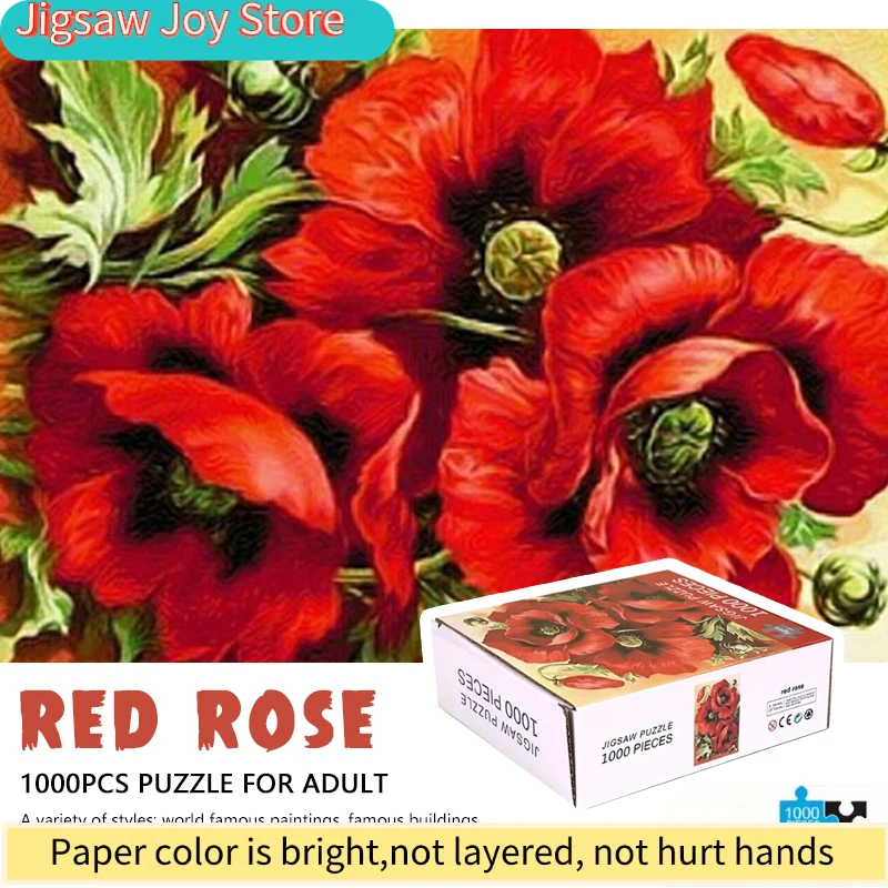 

Пазл-головоломка 70x50 см, 1000 деталей, с изображением красных роз, для взрослых, снимает стресс, красивый пейзаж, декор для дома и стен