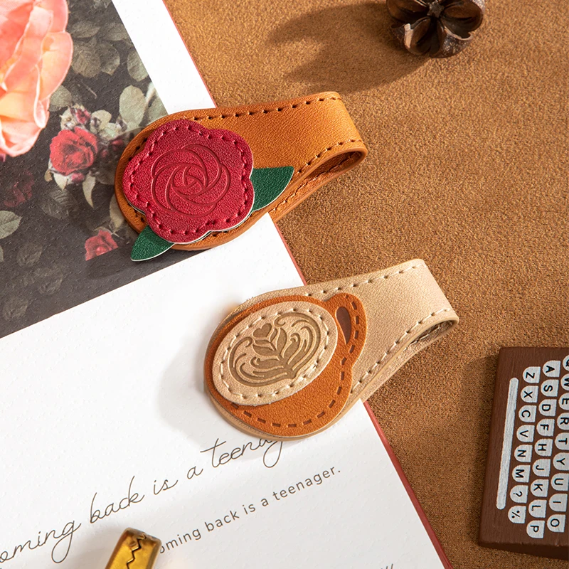 1 pc Vintage Coffee Rose Bookmark Leather Magnetic Page Holder with Double-Sided Design Ideal Reading Accessory Gift Bookmarks