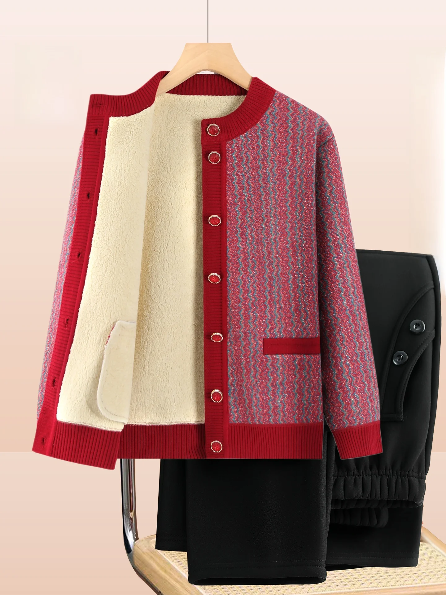 

Модный утепленный вязаный кардиган Andma's Fashionable, свободного кроя, с длинными рукавами, для осени и зимы, для пожилых людей.