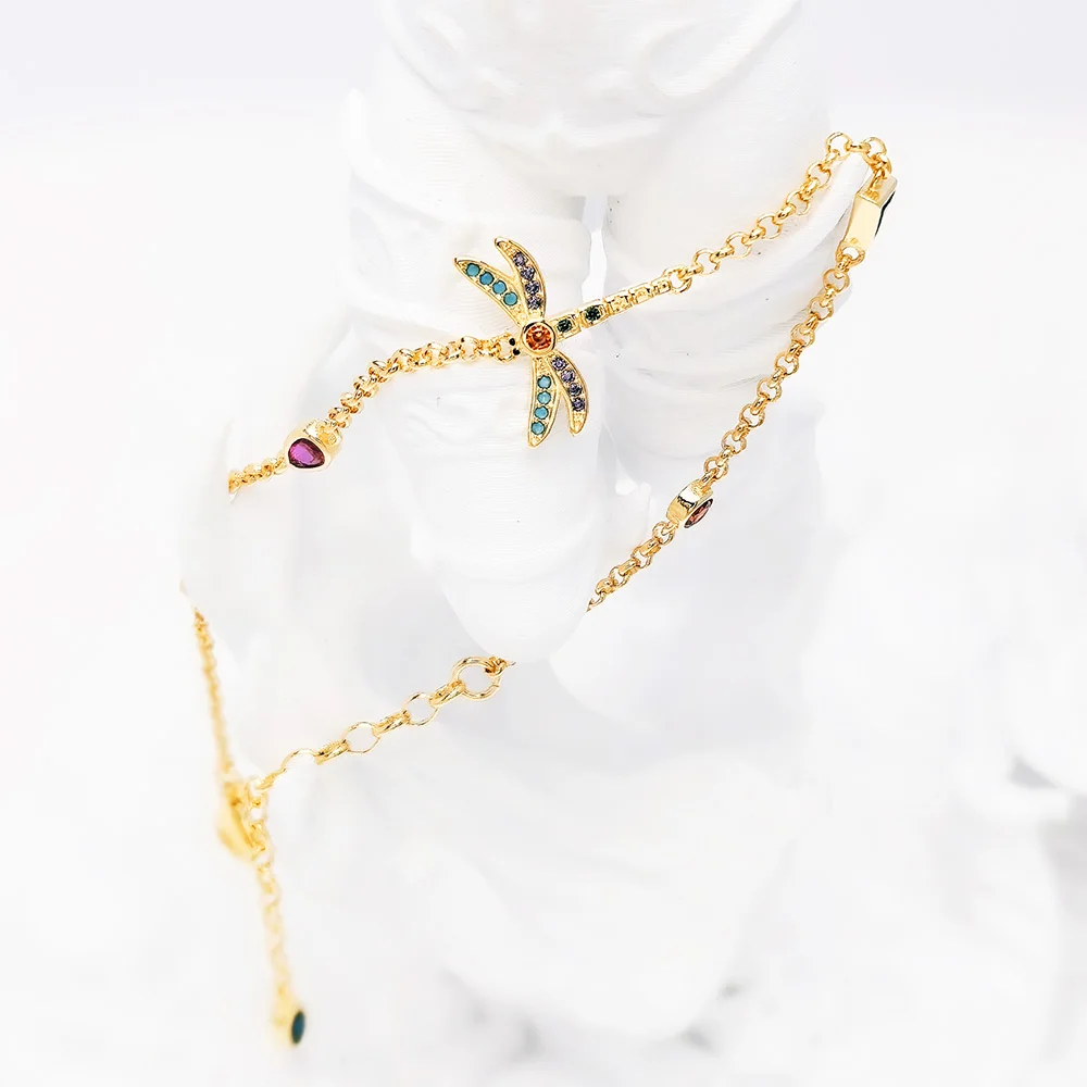 Armband vergoldet bunte Libelle Sommer neue Gliederkette 925 Sterling Silber Schmuck Böhmen Geschenk für Frauen – Detail 2