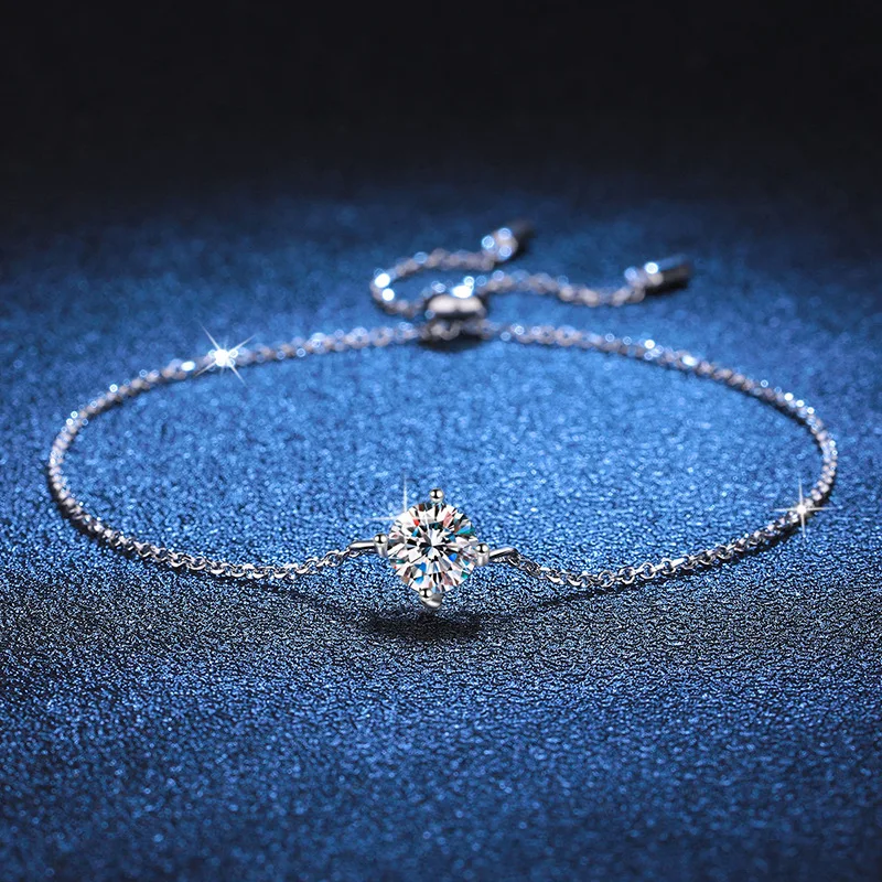 Moissanite bracelet classic four-claw ins style light luxury fashion one carat moissanite bracelet platinum PT950 mark