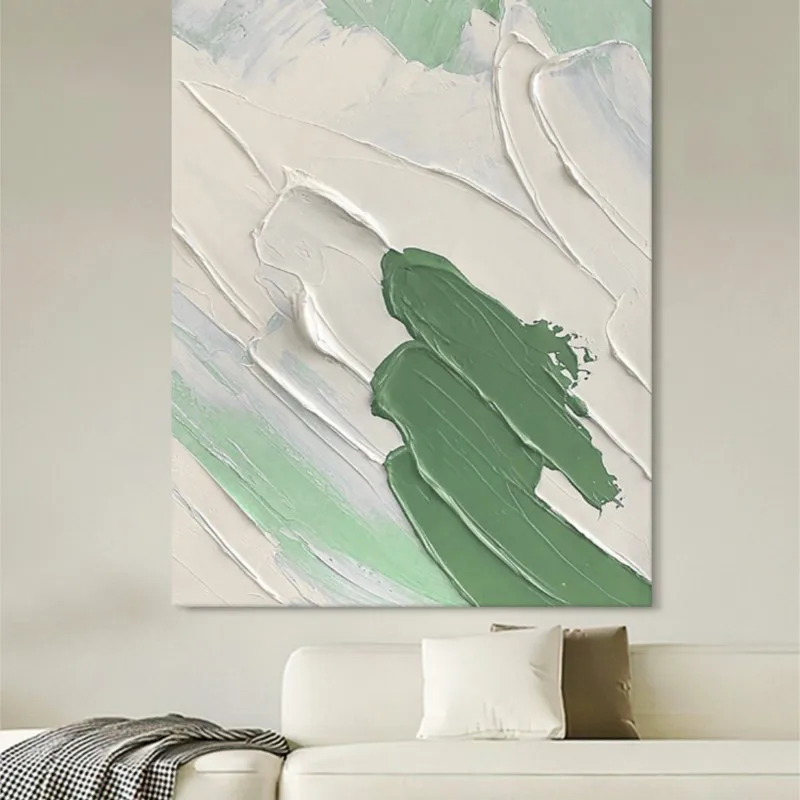 

Handmade Painting Green Art Decorative Modern Minimalist Living Room Background Wall Abstract Paintingfor Hanging