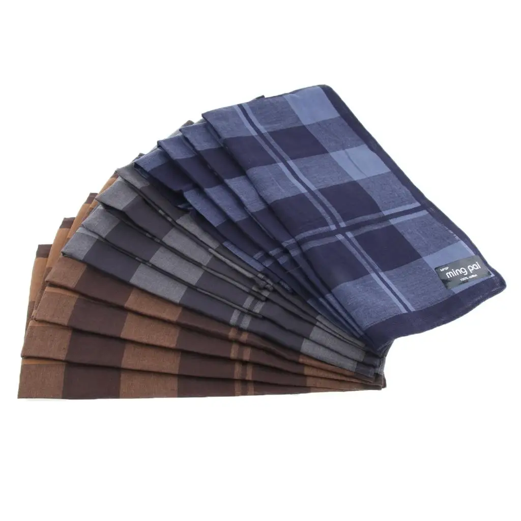 12 Pieces Retro Soft Men's Plaid Cotton Pocket Handkerchief Pocket Hankies