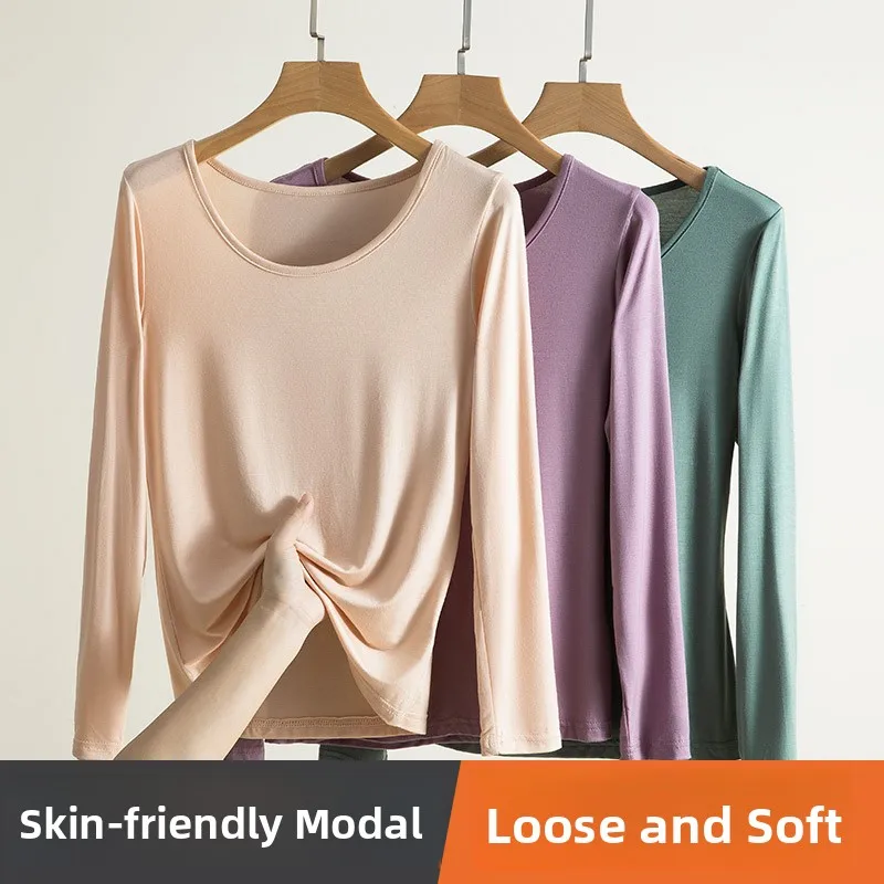 

Женская тонкая длинная футболка из модала Base irt с низким воротником Sve, осенняя внутренняя одежда, топ для похудения, базовый слой большого размера