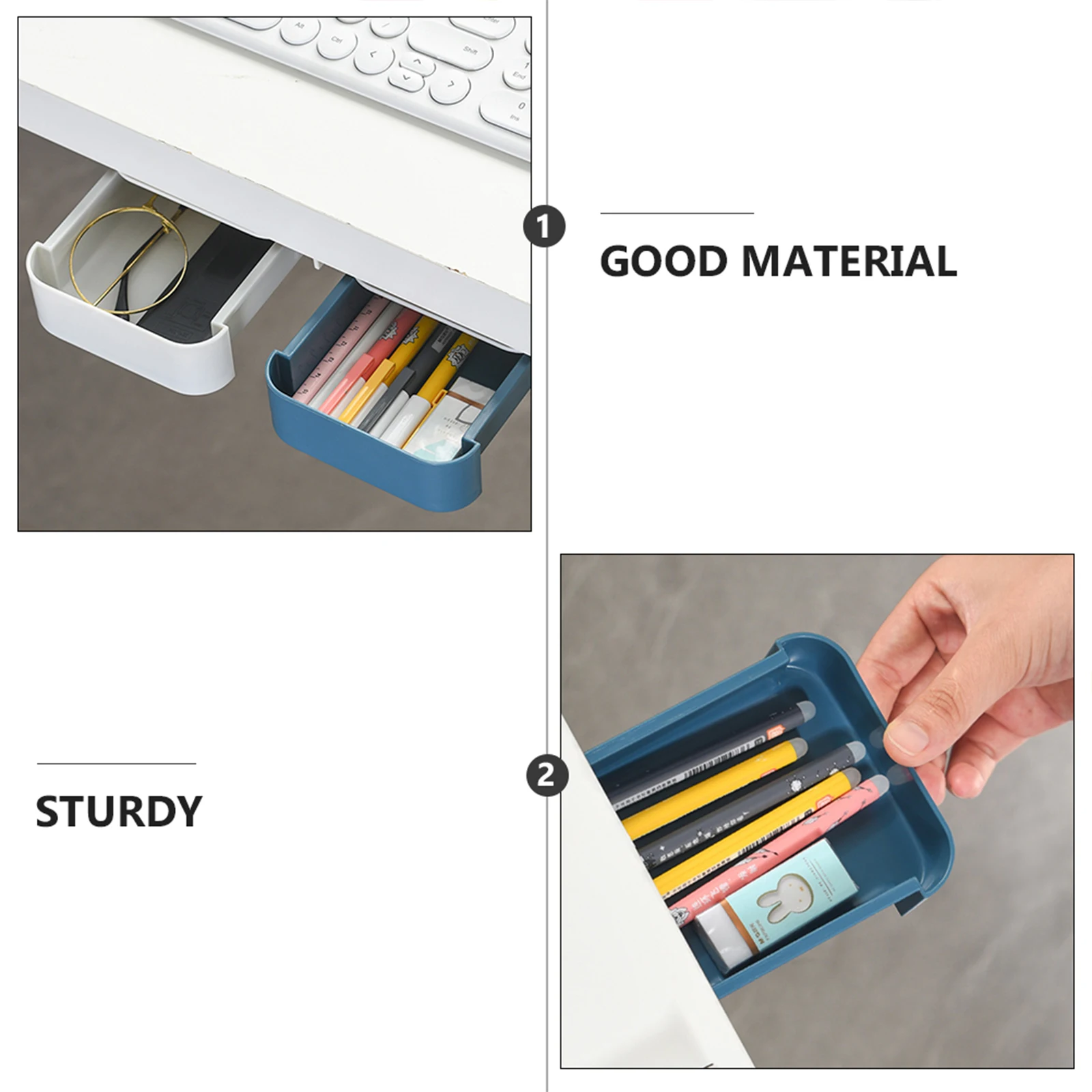 

2pcs Hidden Desktop Organizer Retractable Drawer Pencil Tray Pen Box Adhesive Storage Office Supplies Stationery Neat Tidy Desk