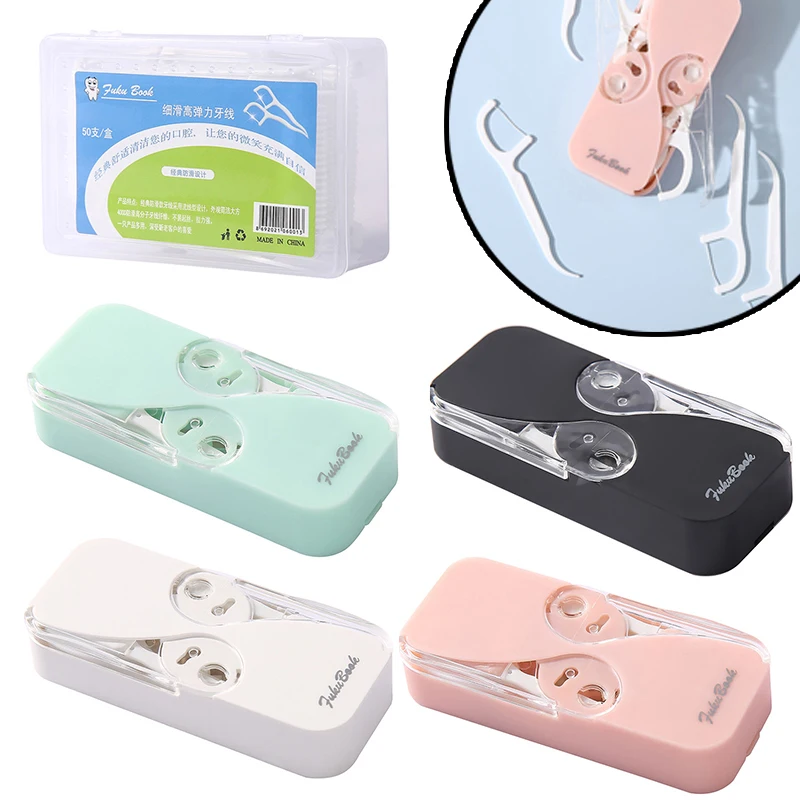 12pcs/box Portable Dual Switch Dental Floss Storage Box Dustproof Waterproof Automatic Eject Organizer Floss Stick Container