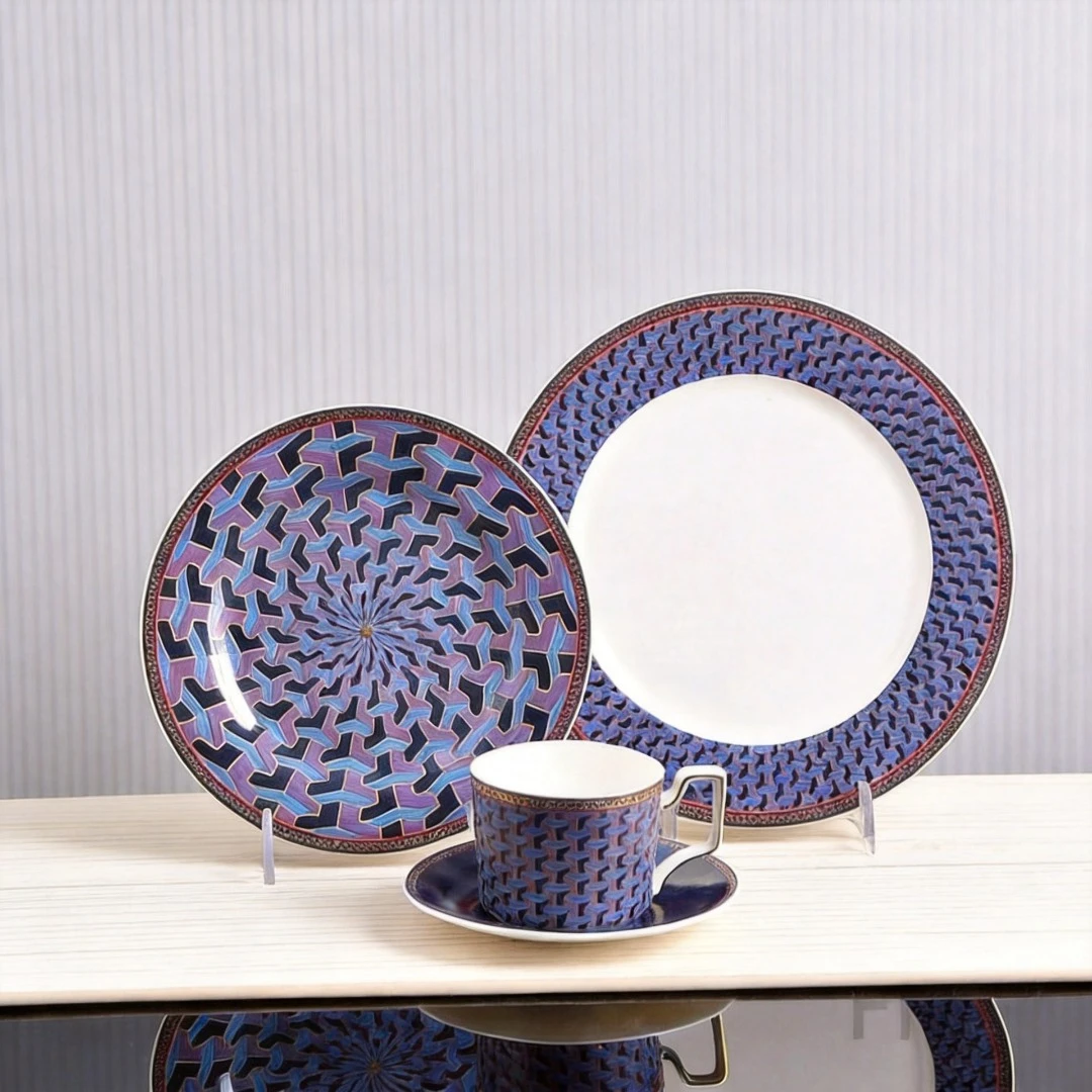 Byzantine Series 4 Piece Set Bone China Plate With Coffee Cup And Saucer High End Hotel Western Style Dinner Tableware
