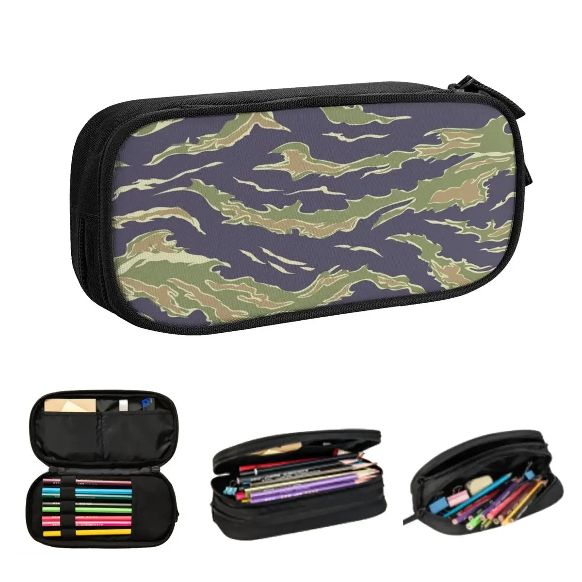 

Tiger Stripe Camo Pencil Cases for Students School Pen Box Pencil Bag Big Capacity Pencil Pouch Pen Holder