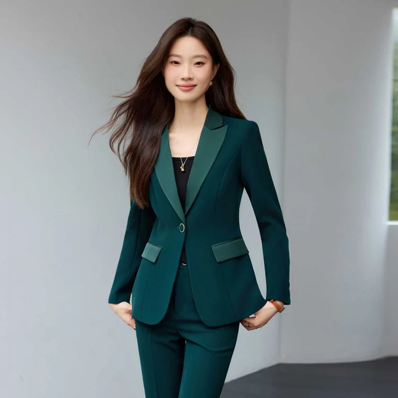 

Высококачественный элегантный женский костюм, новинка 2025 года, профессиональная одежда, официальная одежда с белым воротником, модная пригородная спецодежда, комплект из двух предметов