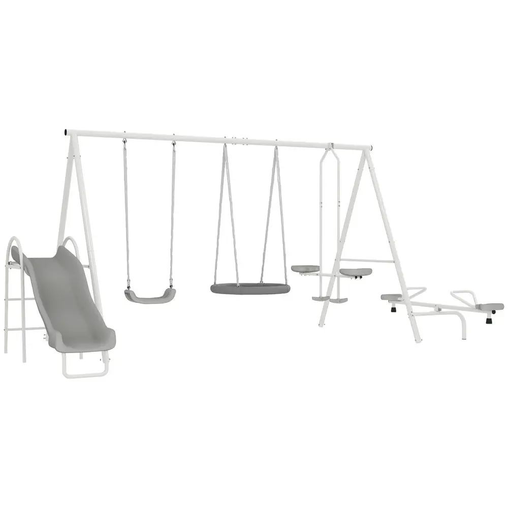 

Swing Set for Backyard, 5 in 1 Outdoor Playset for Kids with HeavyDuty AFrame Stand, 29.5 Saucer Swing, Slide, TeeterTotter, Gl