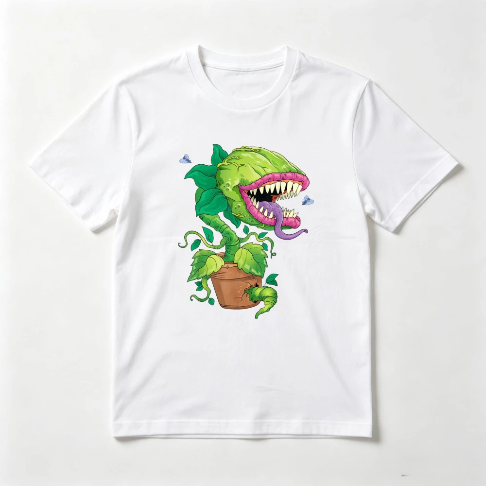 Funny Cartoon Fly Trap Monster Terror Carnivorous Plant T-shirt Summer O-neck Casual Fashion Loose Short Sleeve Man Women Tees