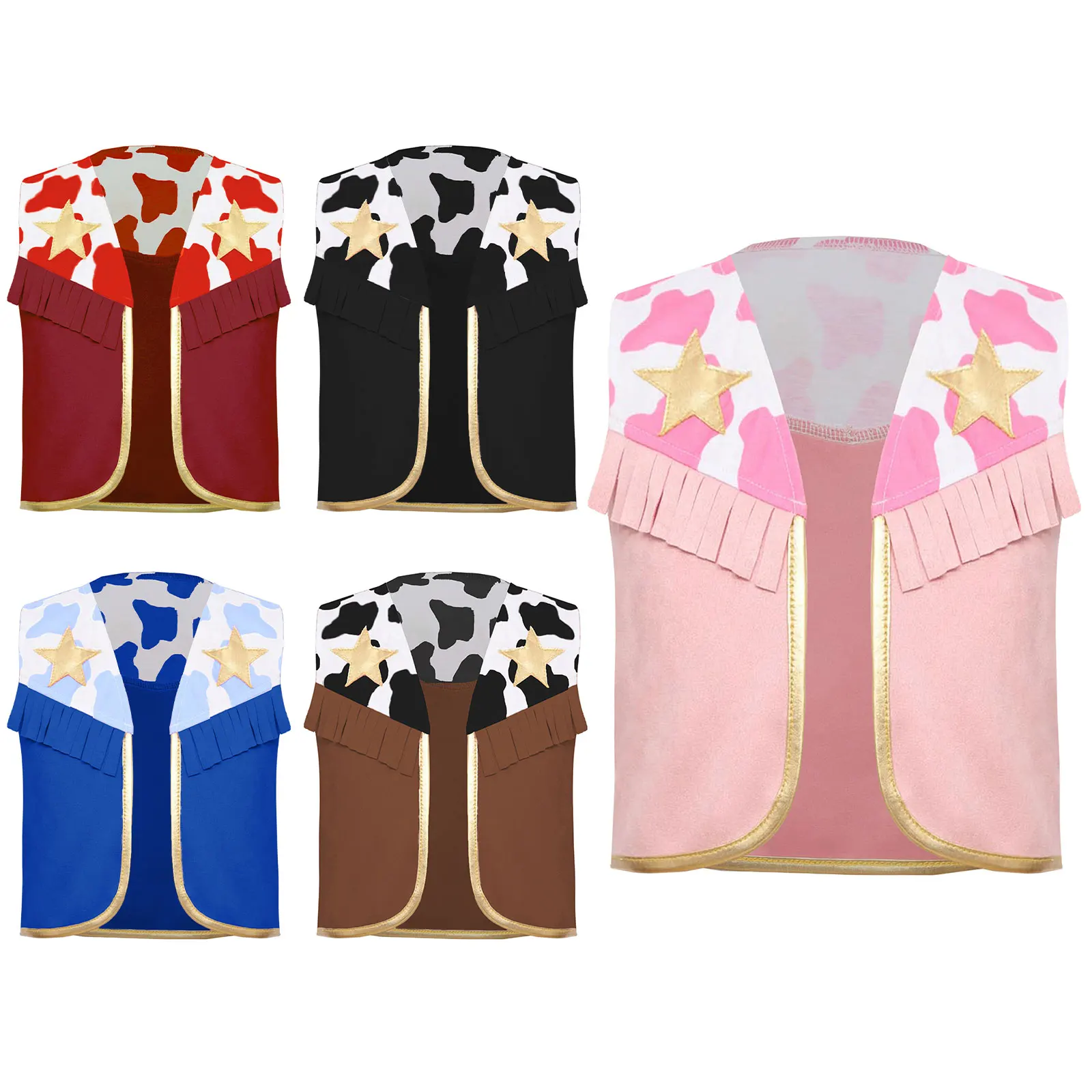 Disfraz de vaquero occidental para bebé, disfraz de vaquera con estampado de vaca, chaleco Hippie Vintage con flecos para fiesta de cumpleaños y Halloween