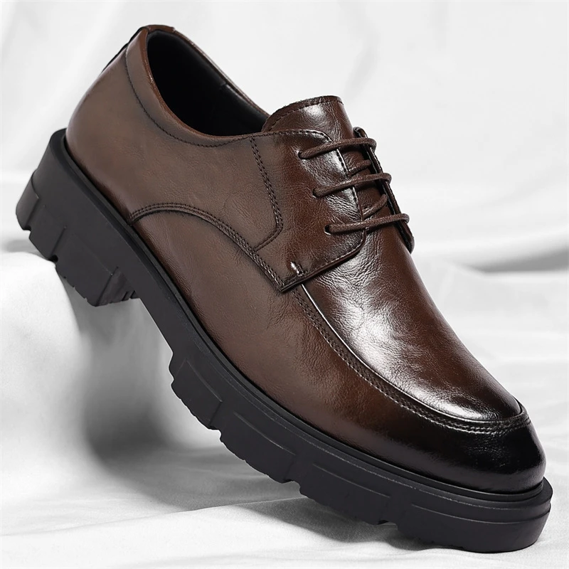 Heightening 8 10 CM Shoes Men Fashion Casual Cow Leather Men's Dress Shoes British Breathable Groom Platform Wedding Shoes Male