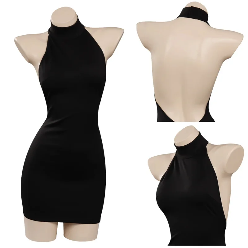 Vermeil In Gold 코스프레 의상 Vermeil 드레스 유니폼 여성 블랙 섹시한 홀터넥 넥 백리스 풀오버 민소매 Bodycon