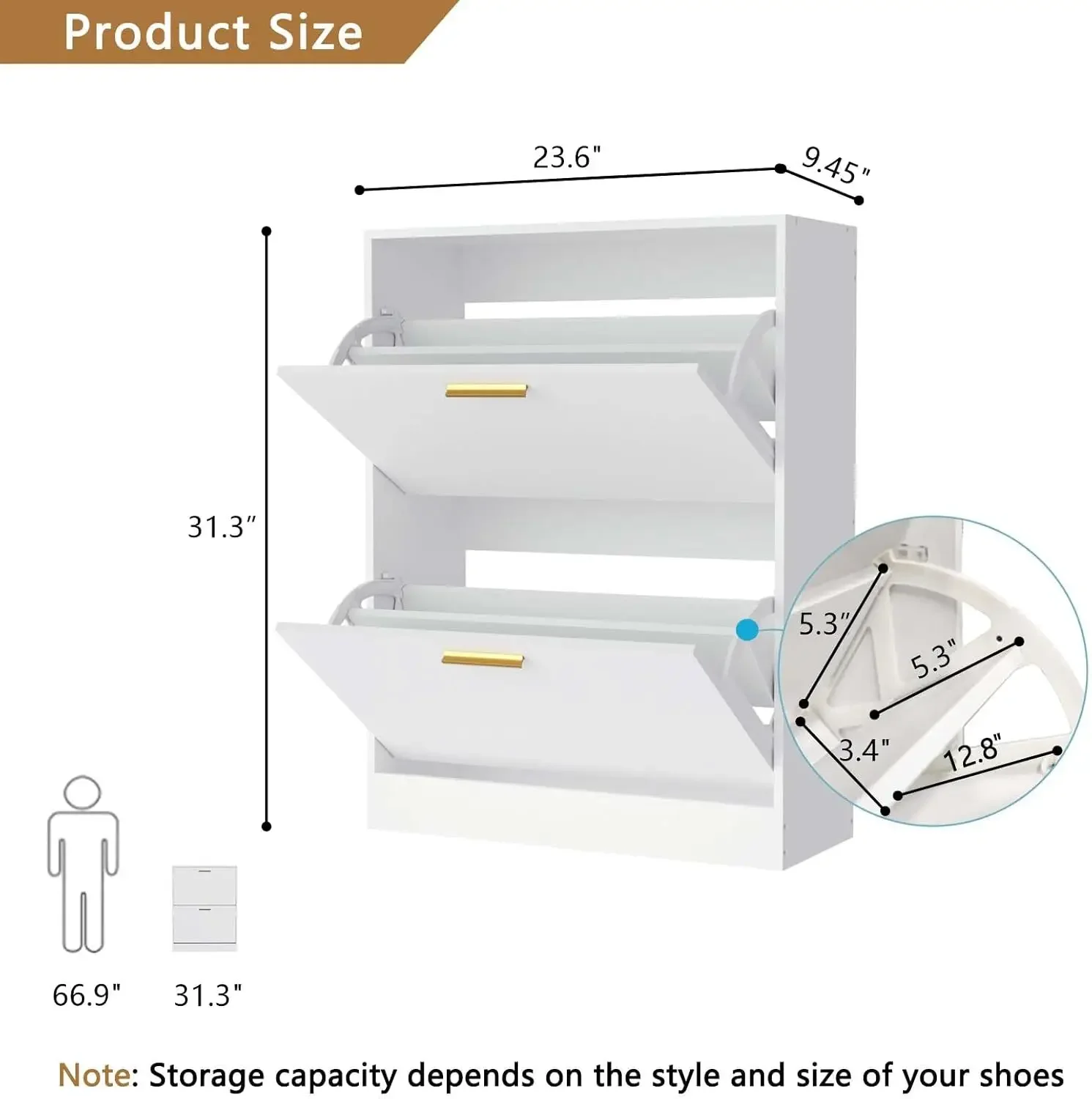 Shoe Cabinet with 2 Flip Drawers - Narrow Shoe Storage Cabinet for Entryway, Freestanding Hidden Shoe Organizer for Hallway