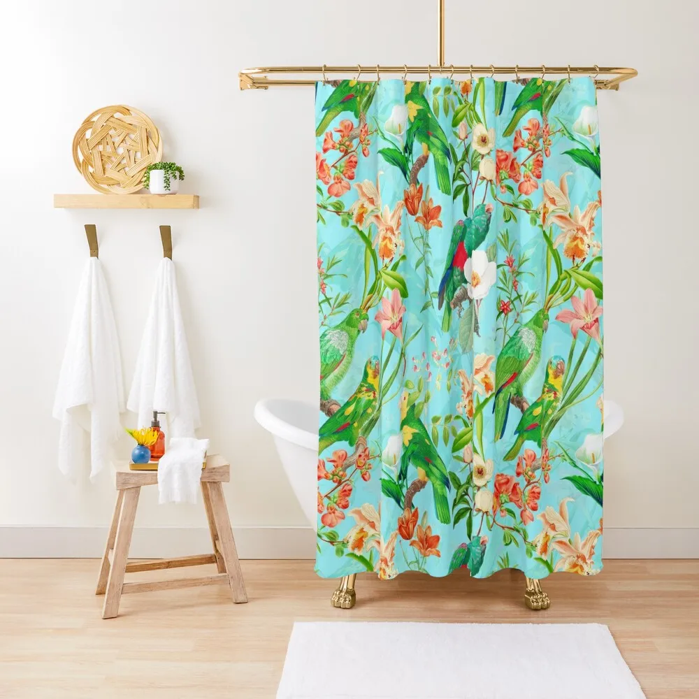 

Vintage Teal Tropical Bird Jungle Garden Shower Curtain Shower For Bathrooms Shower Bath Bathroom And Products Curtain