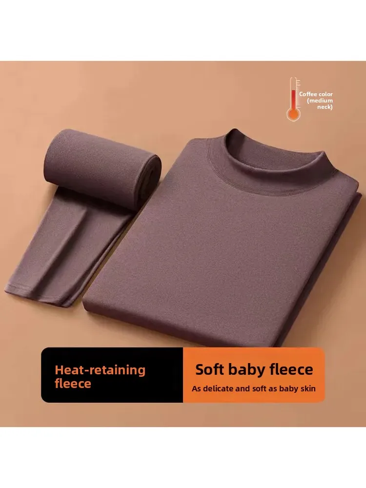 Men's Double-Sided German Velvet Warmth Set Underwear round Neck Self-Heating Pants Long Sleeve Soft Cotton Thermal Suit