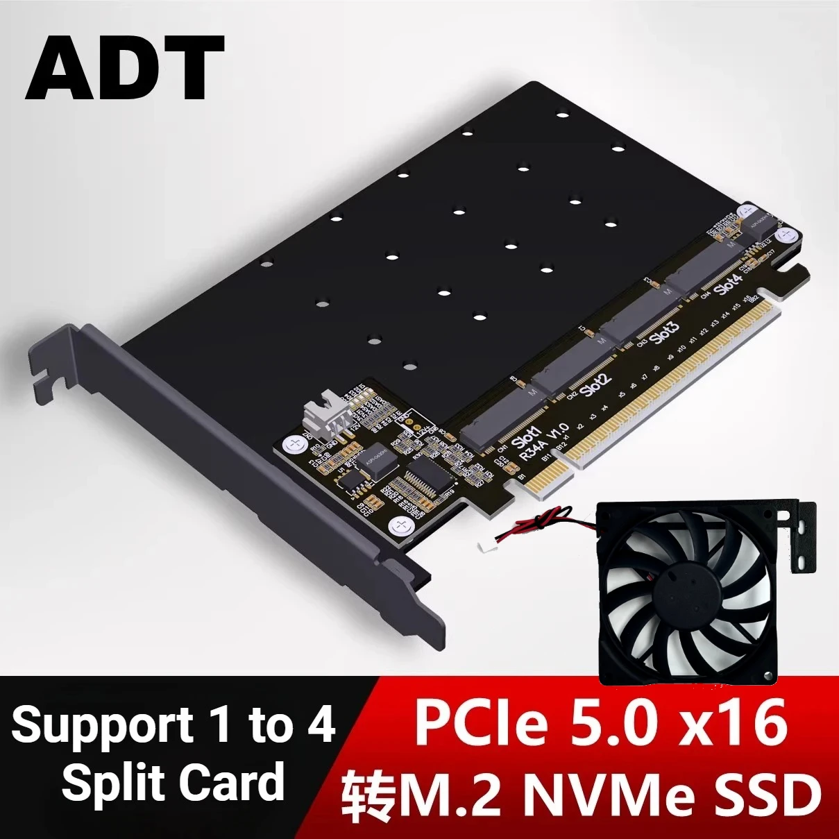 

Карта расширения PCI-E 5.0 X16 на 4 порта M.2 NVMe с комплектом вентиляторов M.2 NVMe Твердотельный накопитель SSD PCIe 16x 5.0 Gen5 4-дисковый разъемный адаптер