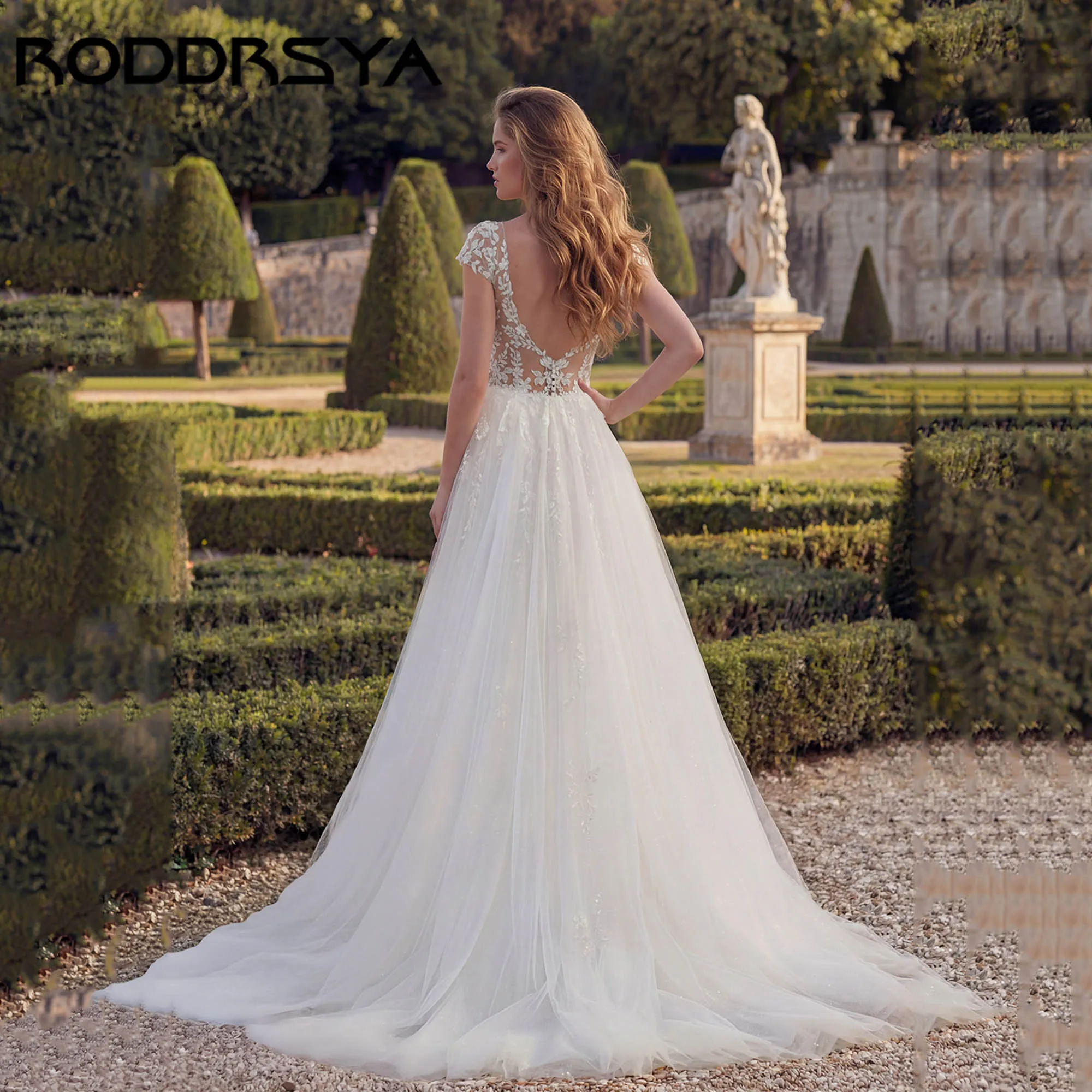 RODDRSY V-neck Cap Sleeves Wedding Dress 2026 A-line Backless Tulle Appliques Bridal Gowns Classic vestidos de novia Customized