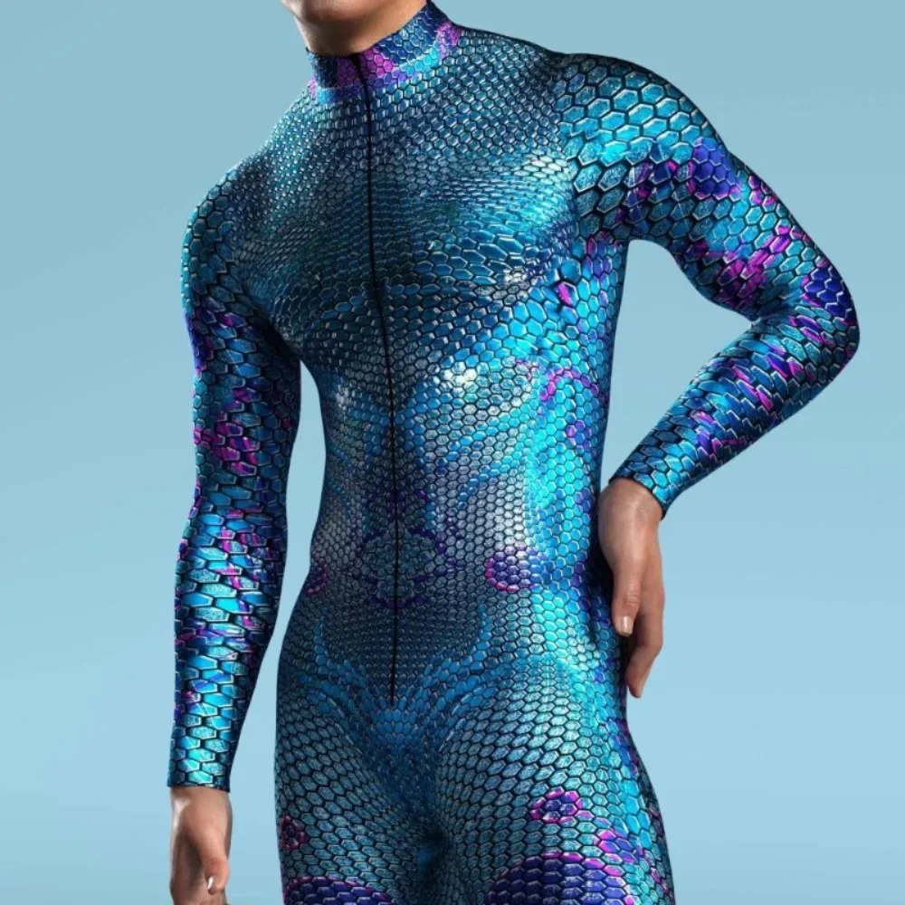 Multicolor Fish Scale Armor Jumpsuit Mermaid Cosplay Bodysuit Carnival Party Performance Men Suit Outdoor Cycling Catsuit