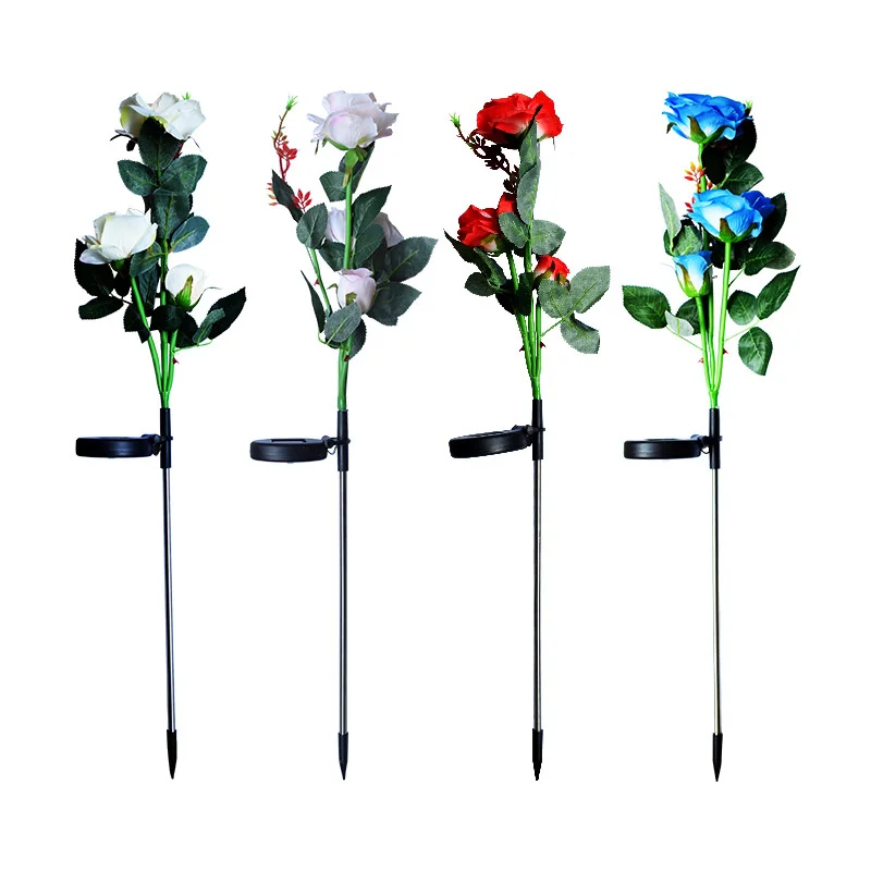 1 pc Solar simulation lantern rose garden decorative lamp three lantern solar lawn lamp