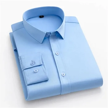Men's Long Sleeved Elastic Shirt Non Ironing Casual Business Dress Professional Work Attire Slim Fit Navy Office Menswear 100KG 6
