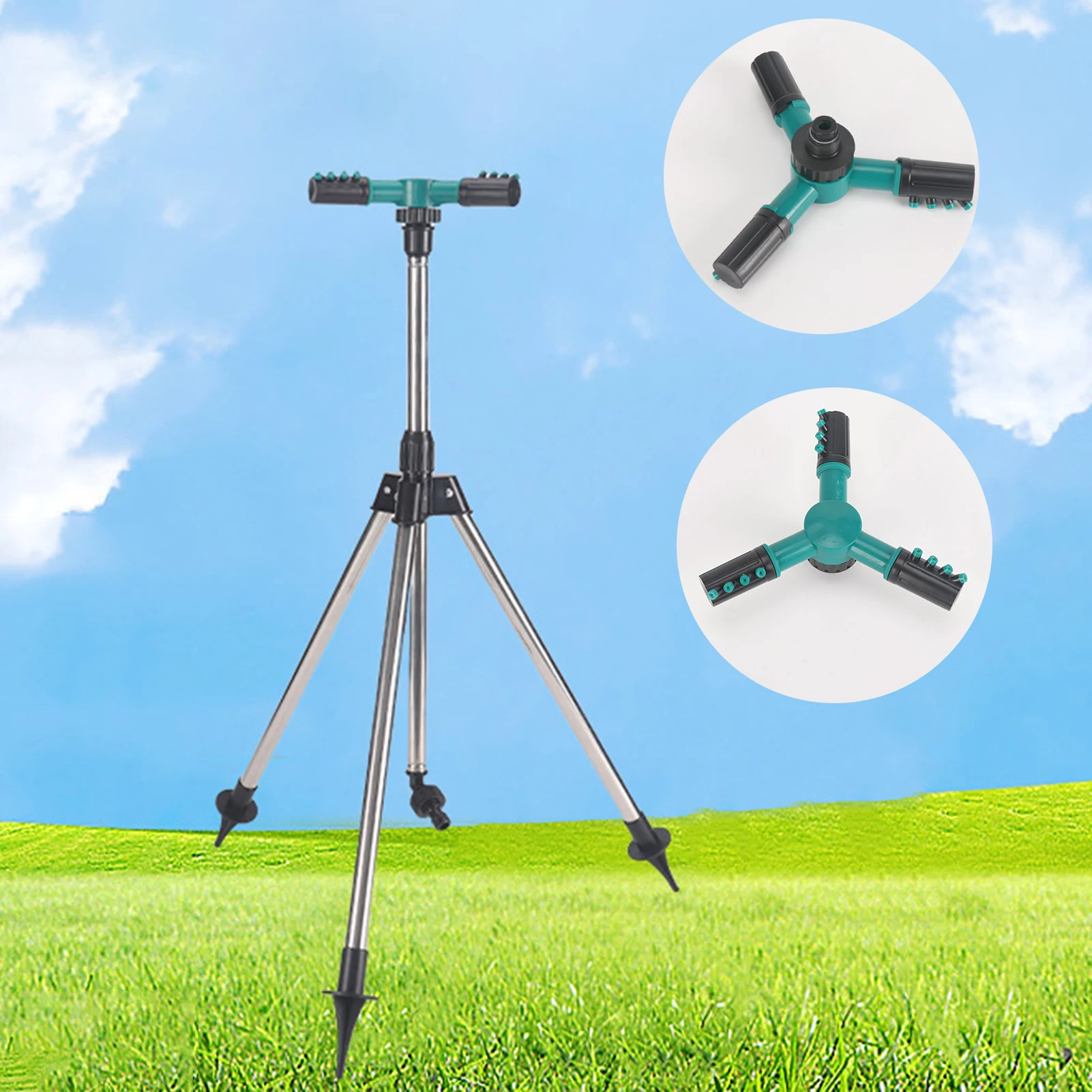 

3-Arm Rotating Sprinkler With Adjustables Tripod 360-Degree Lawn Automatic Rotating Sprinkler For Yard Lawn