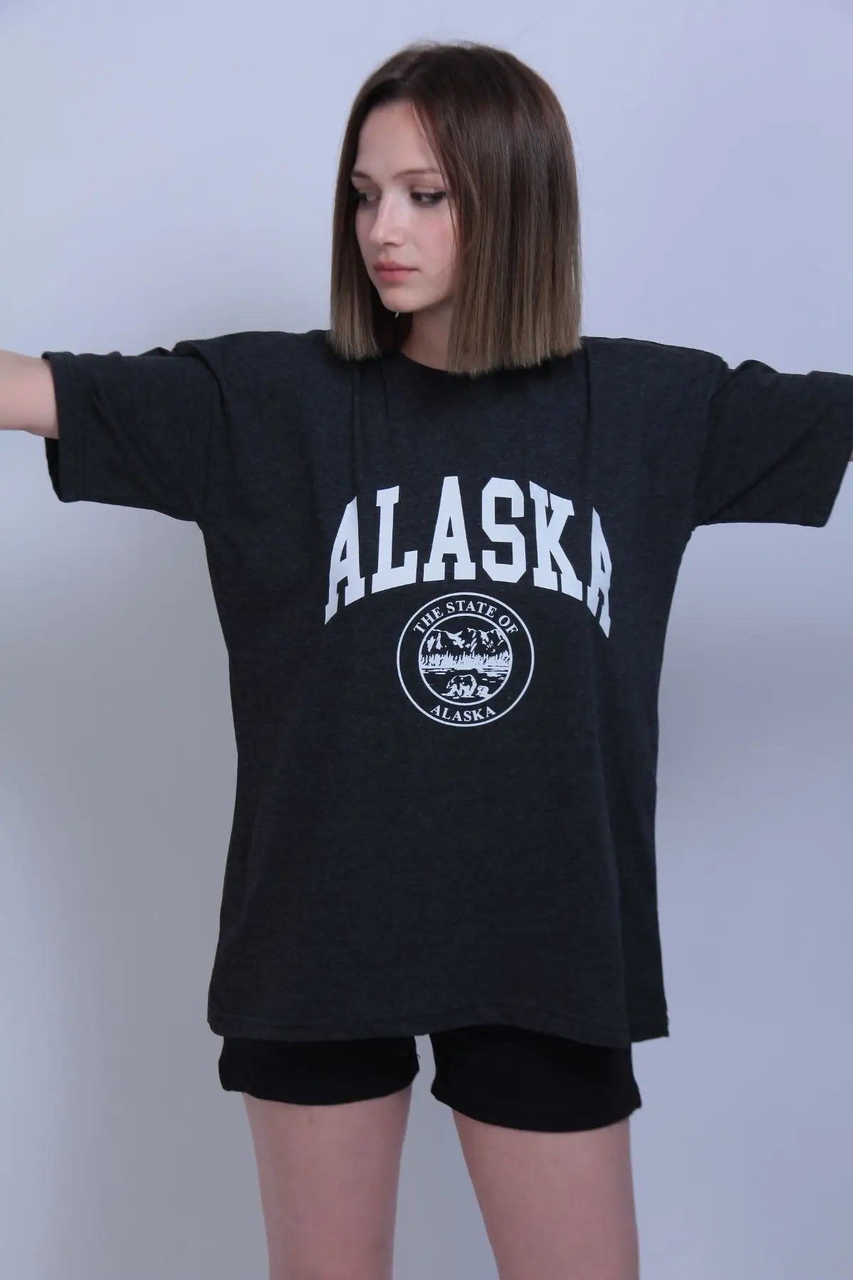 Women's Smoked Alaska Print Oversize Tshirt Casual Fashion Wear Summer Season Products Casual Sports Street Wear